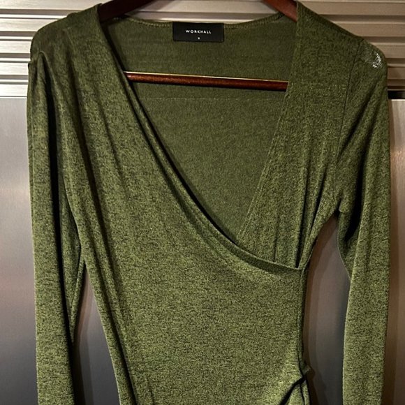 Workhall Green Midi Faux Wrap Dress - Size S - Picture 1 of 4
